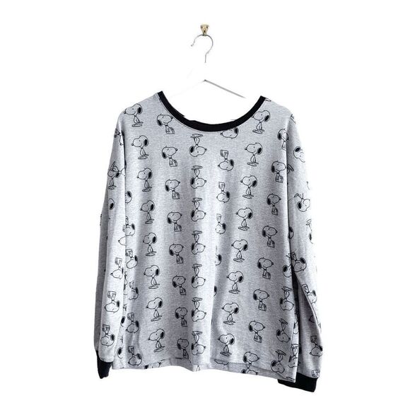 Peanuts Snoopy Women's All Over Print Long Sleeve Sleep Pullover Top Gray Medium - Picture 1 of 7